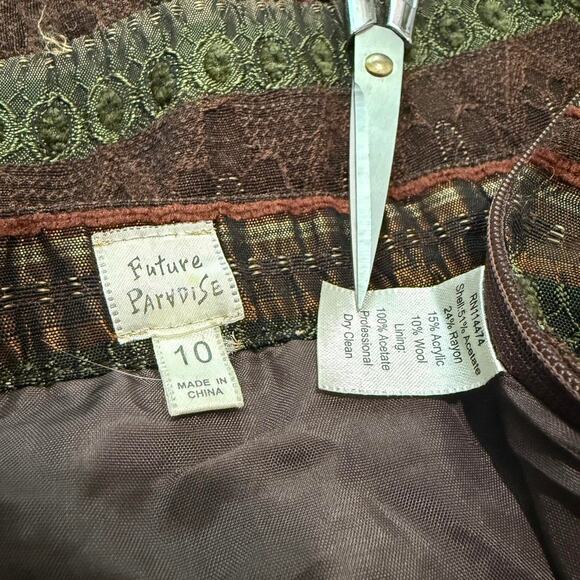 Future Paradise by Anthropologie Brown & Green Beaded Boho Fairy Midi Skirt 10/M - Picture 8 of 8